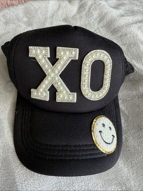 Black chi omega Embellished Baseball Cap with Pearl Accents